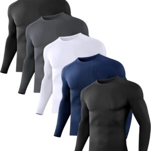 Dalavch 5 Pack Men’s Compression Shirts Long Sleeve Athletic Workout Rash Guard Gym Active Sports Undershirt Base Layer Top