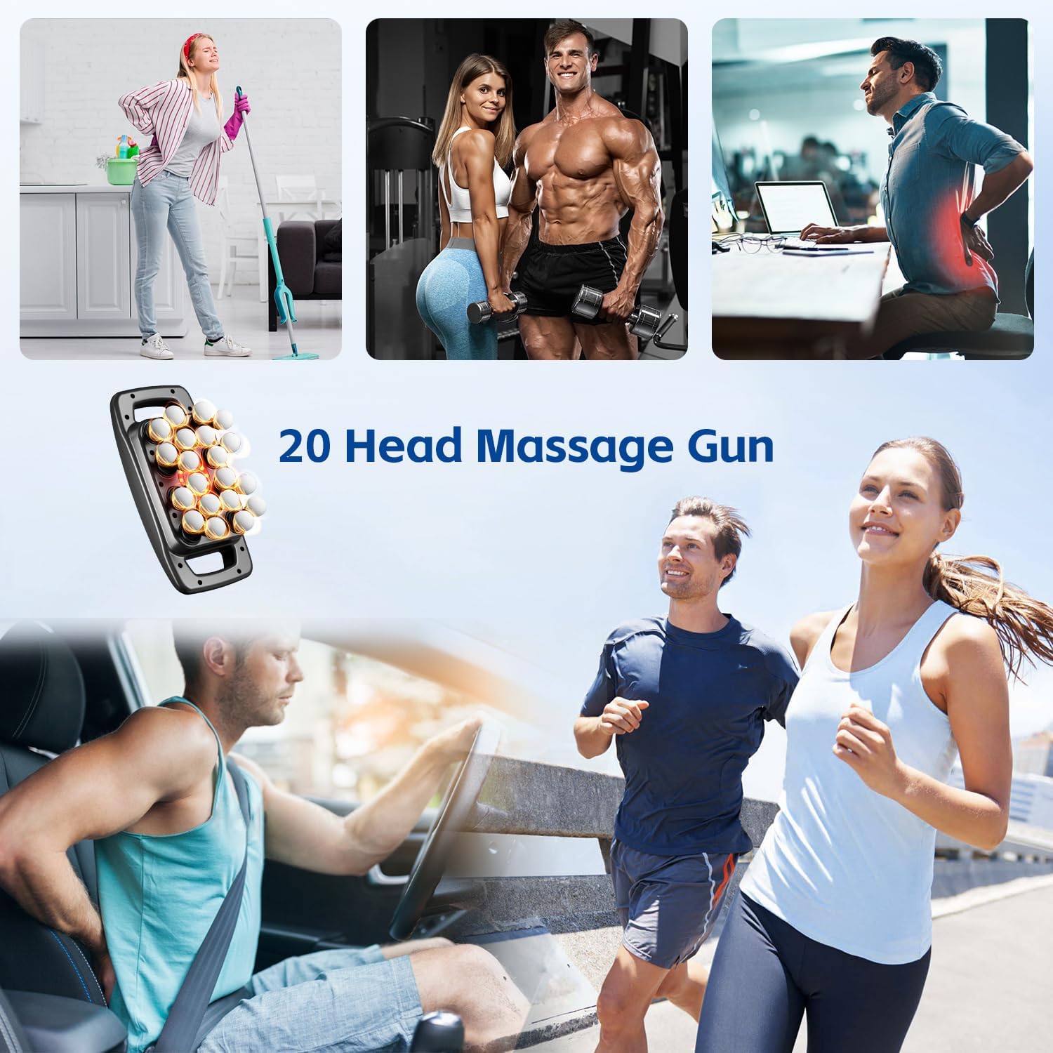 cotsoco 20-Head Massage Gun Set, Deep Tissue Percussion Massager with 9 Modes and 9 Intensities, Quiet Handheld Muscle Massager for Back, Shoulders, Legs, Foot & Body Pain Relief - Image 9
