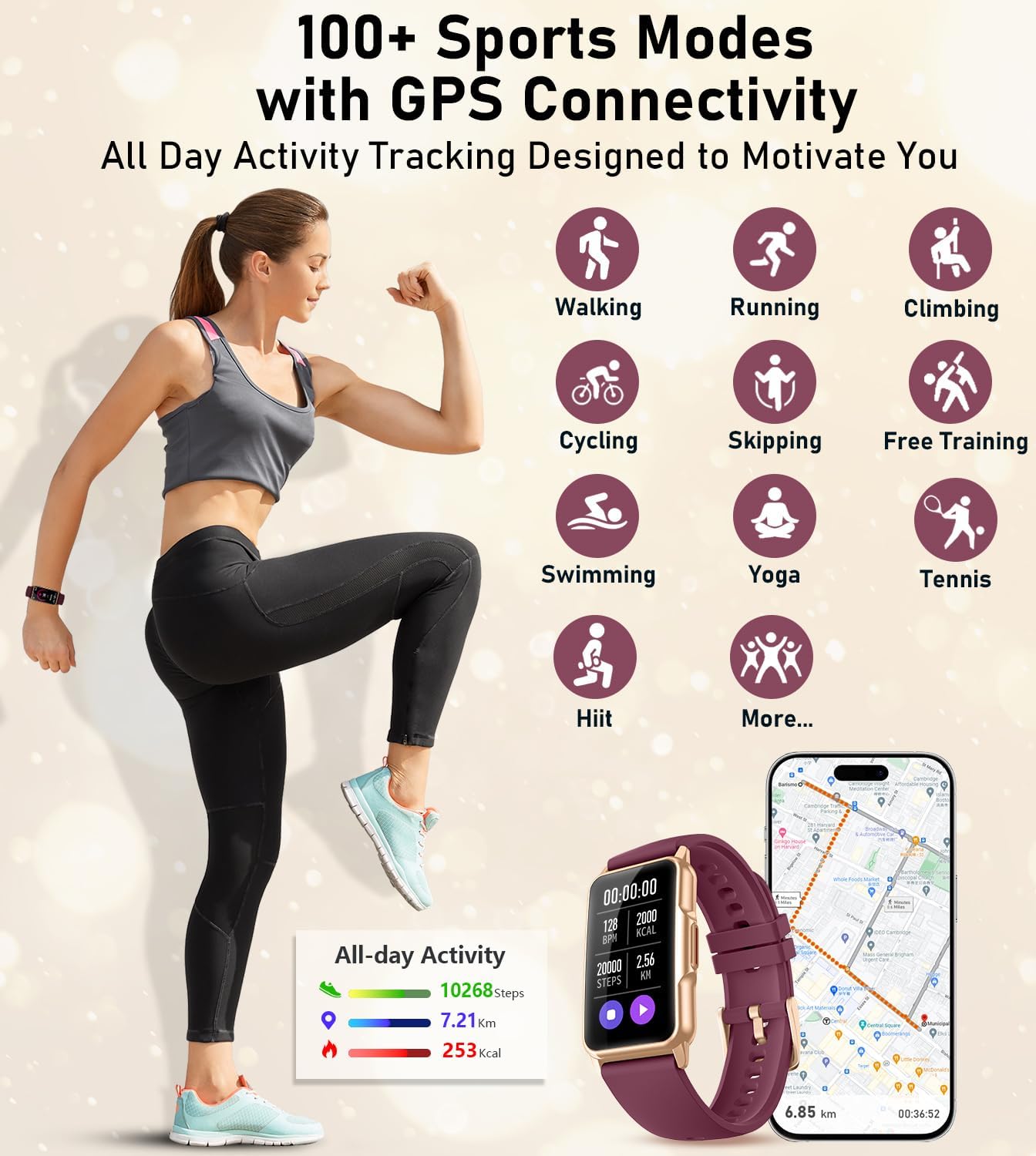 Smart Watch Health Fitness Tracker with 24/7 Heart Rate, Blood Oxygen Blood Pressure Sleep Monitor, 115 Sports Modes, Step Calorie Counter Pedometer IP68 Waterproof for Android and iPhone Women Men - Image 5