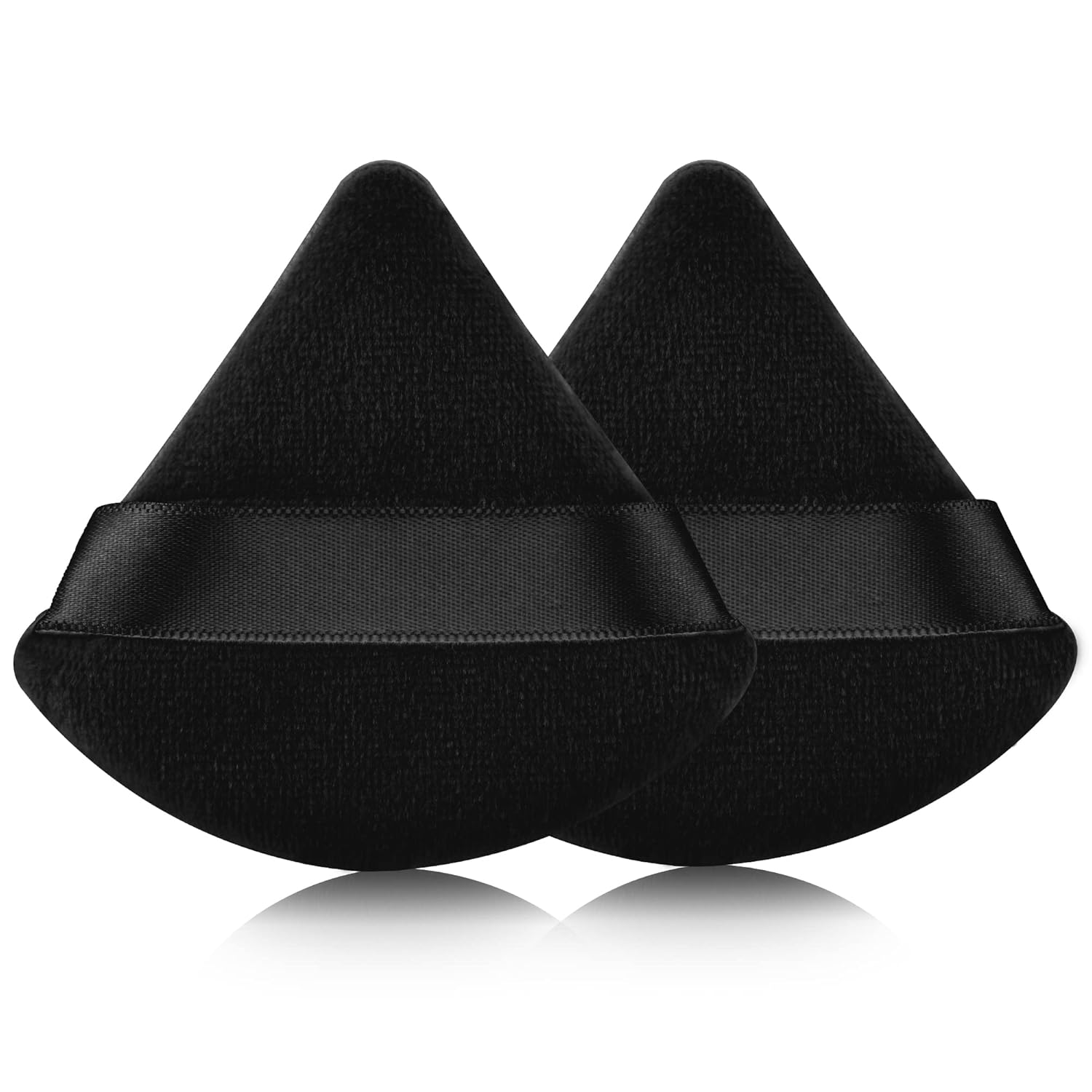 EVAOUXIU 2 Pcs Triangle Powder Puff for Face Powder, Soft Plush Setting Makeup Puff, Velour Cosmetic Foundation Blender Sponge Beauty Makeup Tools (Black)