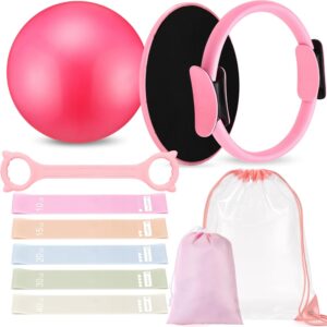 Silipull 11 Pcs Pilates Ring Set for Women, Yoga Home Gym Equipment with 12″ Ring, 9.8″ Exercise Ball, 5 Resistance Bands, 8 Figure Strap, Core Sliders & Storage Bag, for Beginner Workouts & Gifts