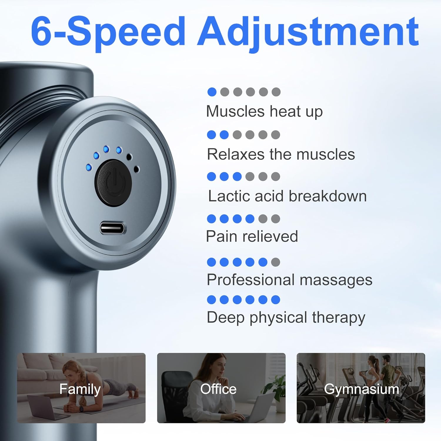 LEERCON Massage Gun Deep Tissue, Back Massager for Pain Relief, Silent Mini Muscle Massager with 9 Massages Heads Birthday Gifts for Men Women Dad Him (Blue) - Image 4