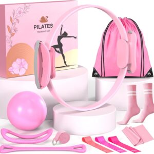 Pilates Equipment Set for Women, Pilates Ring and Ball Set with 15″ Magic Circle & Resistance Bands, Perfect Mother’s Day Gift for Home Workout, Ideal for Beginners and Yogis