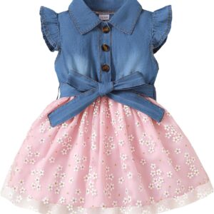 sweetabby Toddler Girl Clothes Denim Tulle Dresses Baby Summer Tutu Sundress Outfit Toddler Princess Dress for Girls
