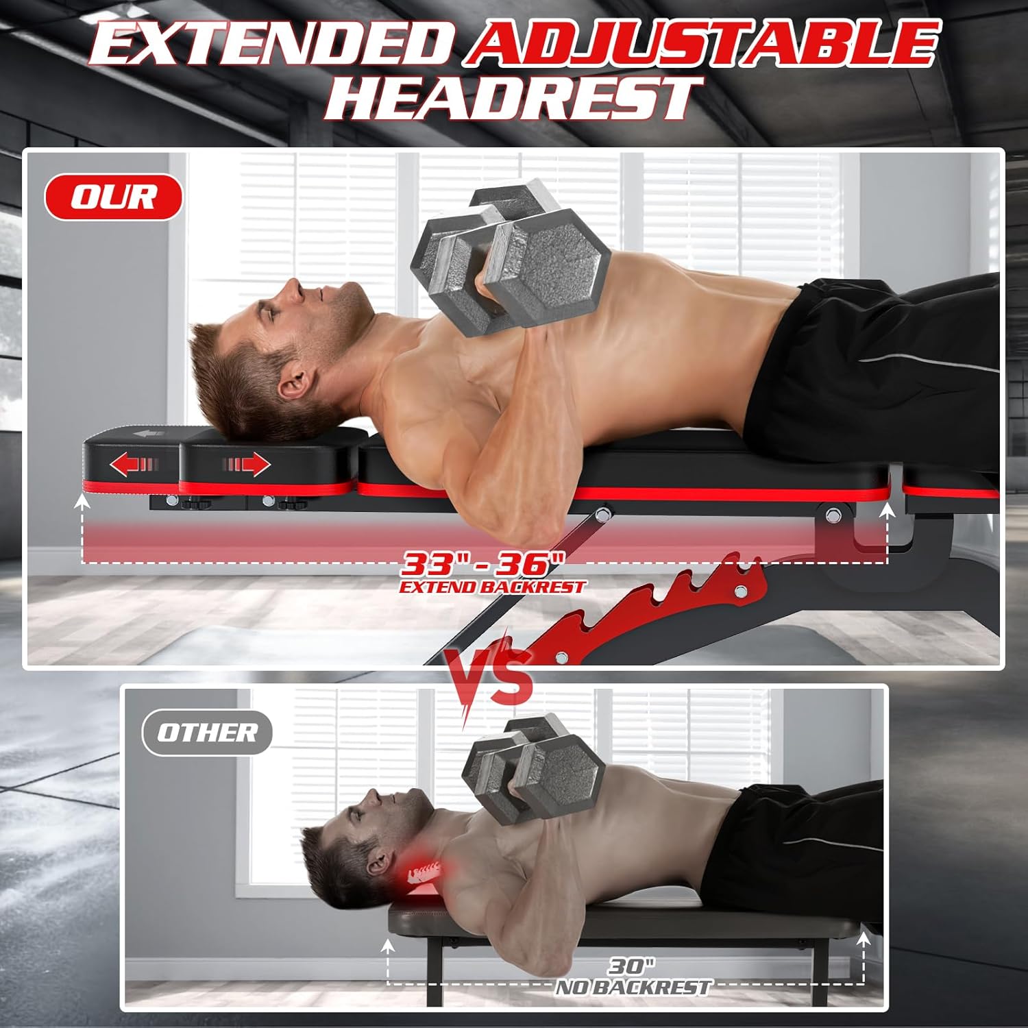 1200LBS Adjustable Weight Bench Press, Heavy-duty Workout Bench for Home Gym, Extra Headrest, Incline Decline strength Training Bench Press for Full Body Workout Extrem Stable - Image 4