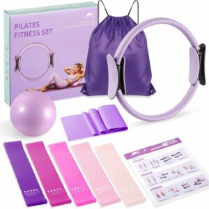 Rhino Valley Home Pilates Kit for Women, Pilates Workouts Set, Pilate Equipment with Circle Ring and Ball, Resistance Bands,Guide, Yoga Fitness Essentials Full Body Exercise Home Kit for Beginners