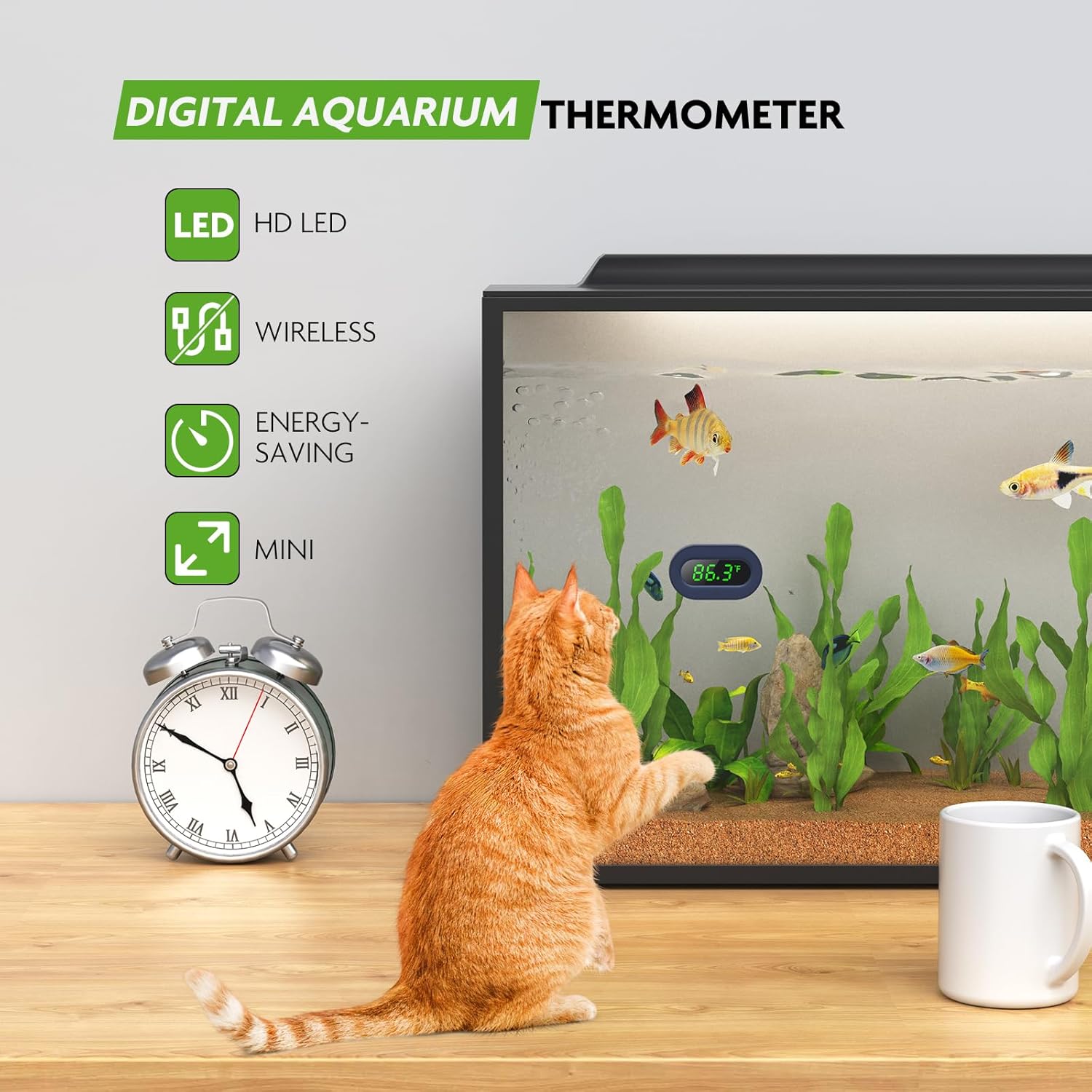 PAIZOO Aquarium Thermometer Digital, LED Display Fish Tank Thermometer Stick On Highly Accurate to ±0.9℉, Wireless Temperature Measurement for Fish, Betta, Aquatic, Replaceable Battery - Image 2