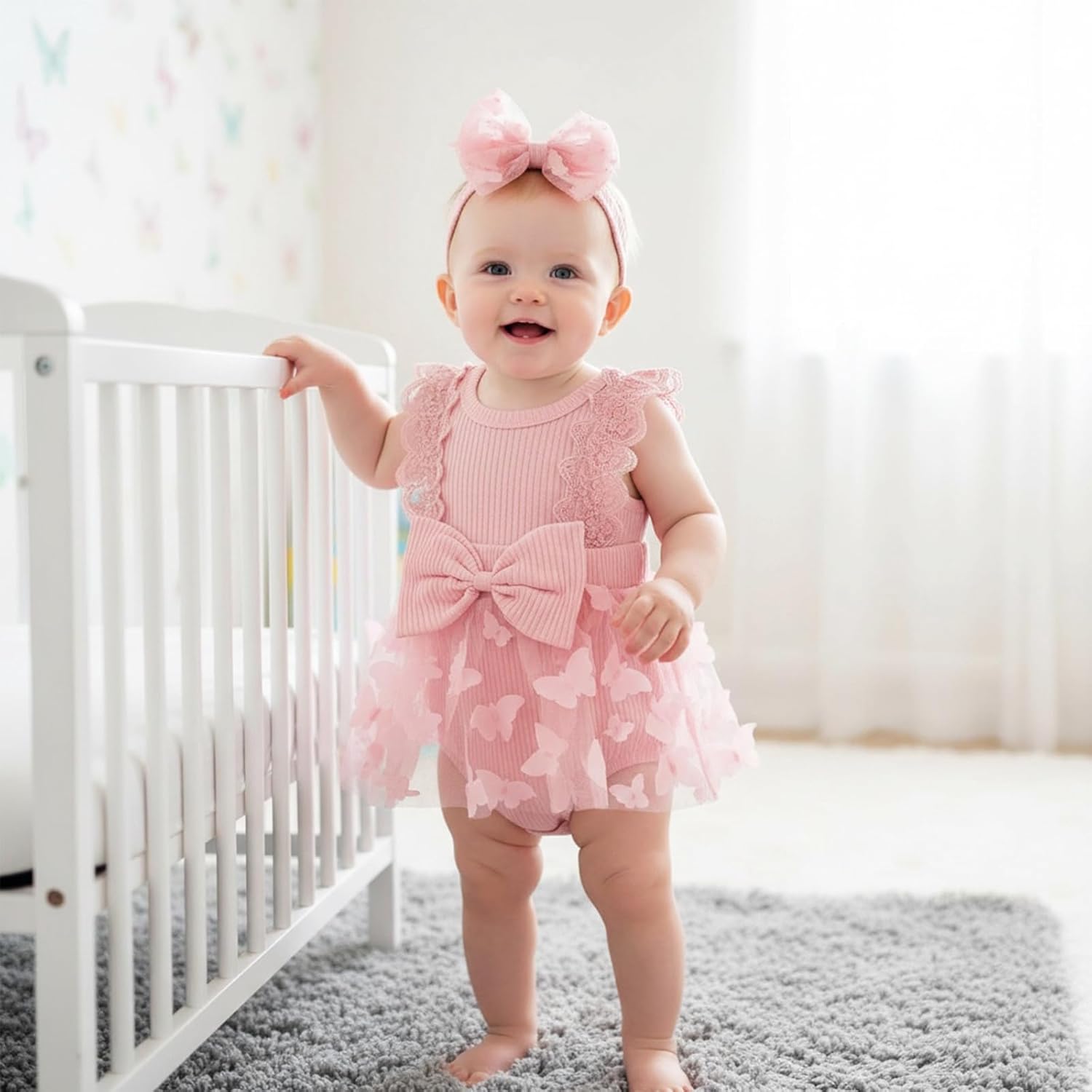 Baby Girl Summer Clothes Cute Newborn Girl Outfits Sleeveless Lace One Piece Romper + Headband 2pcs Set 0-12 Months - Image 2