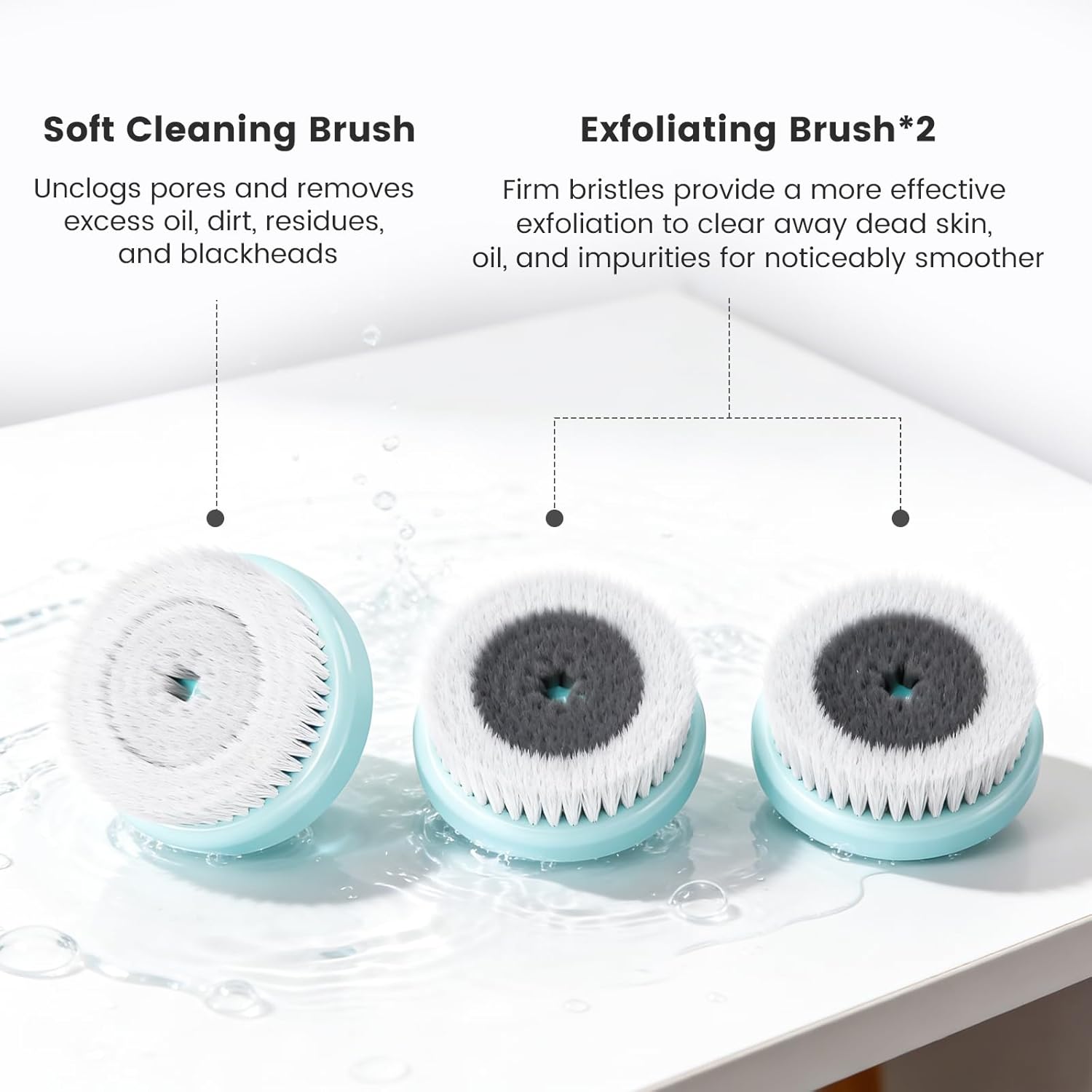 Facial Cleansing Brush with Dual Rotating, Electric Face Scrubber, 3 in 1 Facial Brush Skin Cleansing for Deep Cleansing, 3 Speeds, Waterproof Face Cleanser Brush for Men Women, Soft Exfoliator - Image 4
