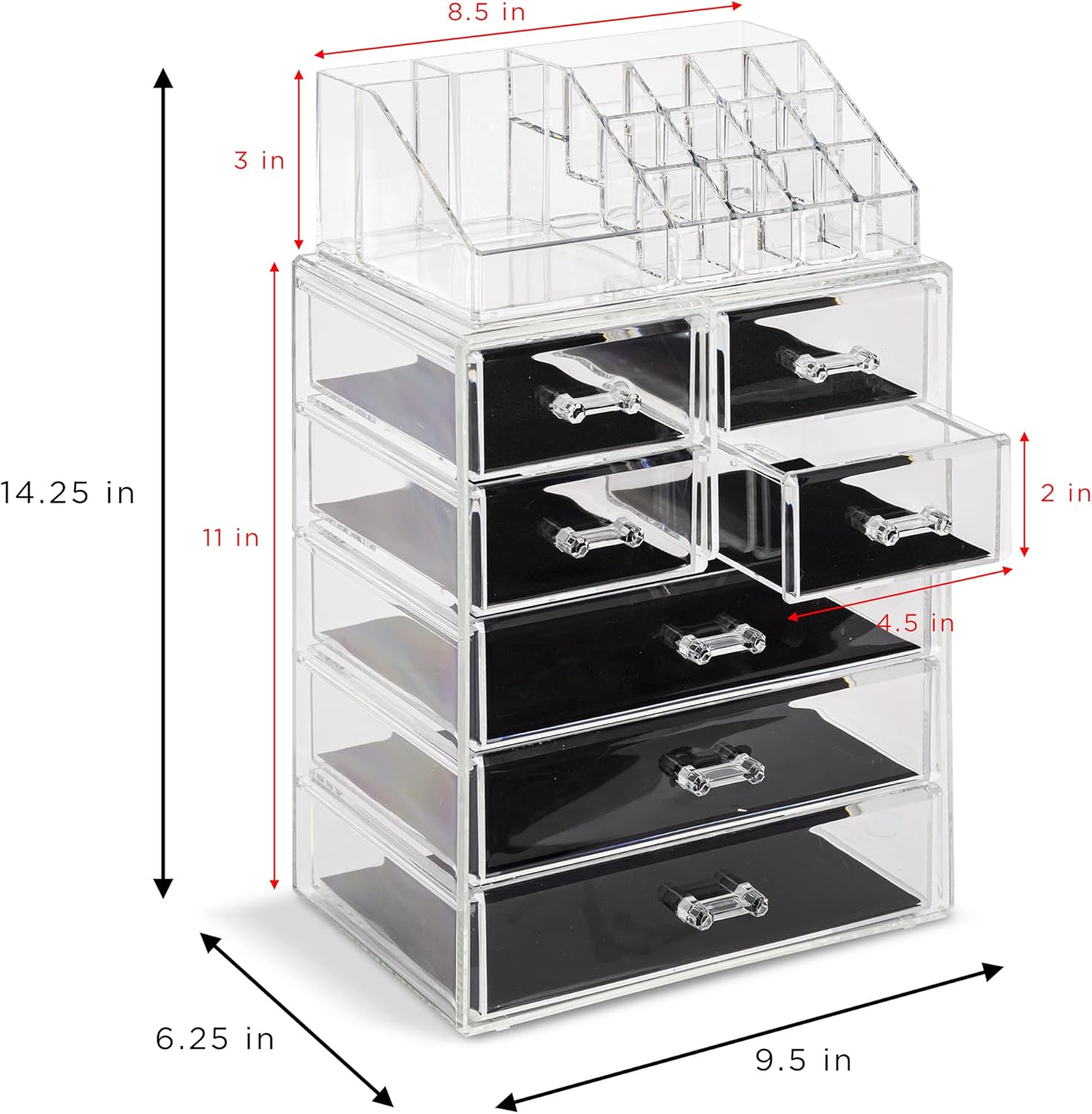 Sorbus Acrylic Makeup Organizer Set, 7-Drawer Vanity & Countertop Cosmetic Storage with Small & Wide Compartments, CLear Makeup Storage for Brushes, Jewelry – Holiday Gift for Women & Teens - Image 5
