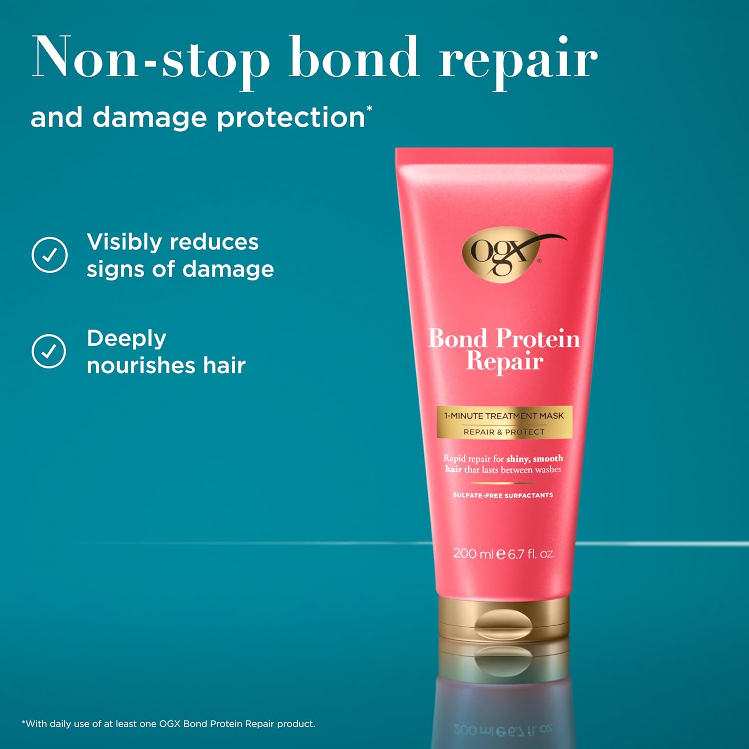 OGX Repair & Protect Bond Protein Repair 1-Minute Treatment Mask, Deep Conditioning Hair Mask Rapidly Repairs for Shiny, Smooth Hair That Lasts Between Washes, 6.7 fl. oz - Image 2