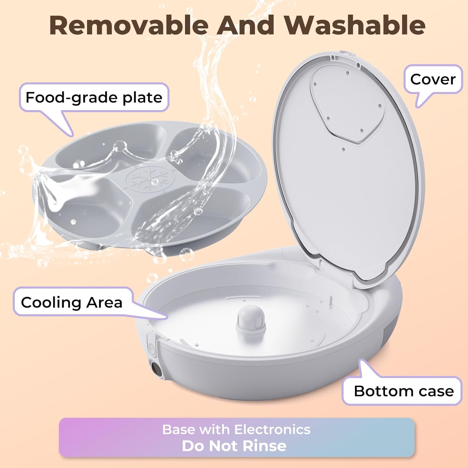 Robotail Automatic Cat Feeder for Wet Food - Fresh for 4 Days, Smart Dual-Temp Semiconductor Cooling & Heating Auto Cat Feeder with Multi-Function App, 4 Fresh Meal, Infrared Sensing, Easy to Clean - Image 7