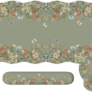 iCasso Desk Mat Set,Large Mouse Pad with Wrist Rest,Ergonomic Keyboard Wrist Support for Women,Girly Floral Computer Mat with Scalloped Edges,Non-Slip Desk Pad Home Office Gaming (Green)