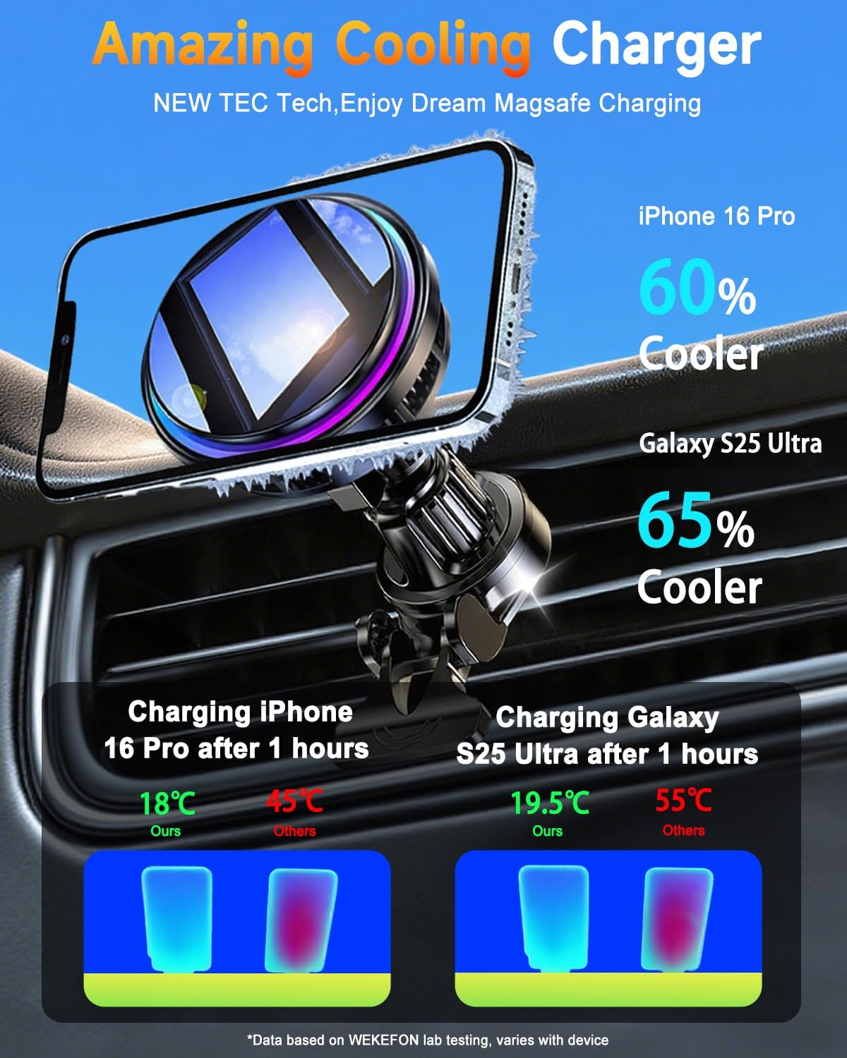 for MagSafe Car Mount Charger, TEC & Fan Dual Cooling Magnetic Wireless Car Charger, Strong Magnet 15W Fast Charging Air Vent Car Phone Holder Bracket for Your Car for iPhone 17 16 15 14 13 & Android - Image 4