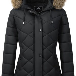 Women’s Long Warm Winter Coat Windproof Thickened Fleece Lined Down Jacket Waterproof Puffer Outerwear with Removable Hood