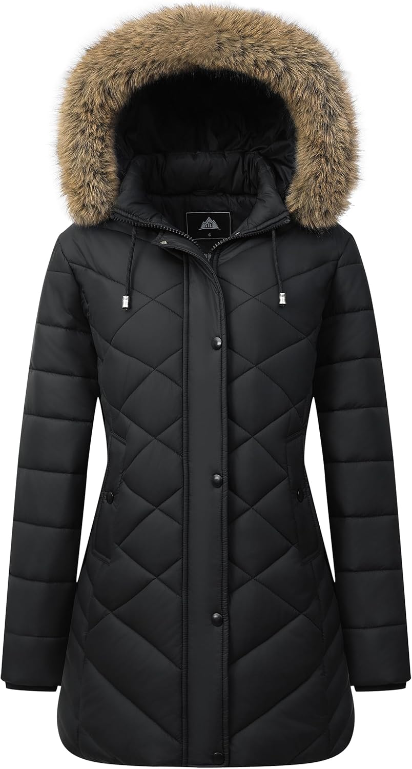Women's Long Warm Winter Coat Windproof Thickened Fleece Lined Down Jacket Waterproof Puffer Outerwear with Removable Hood