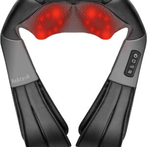 Nekteck Shiatsu Neck Massager with Heat for Pain Relief Deep Tissue, 2026 Upgraded 3D Back Shoulder Kneading Massage Pillow, Relaxation Gifts for Mom Dad Father’s Day, Black(NOT Cordless)