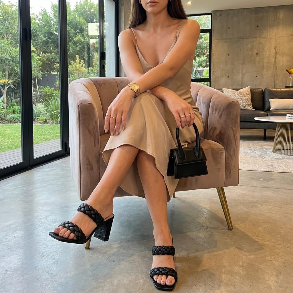 CUSHIONAIRE Irine Chunky Heels for Women, Braided Block Heel Sandals with Square Toe and Memory Foam - Image 6