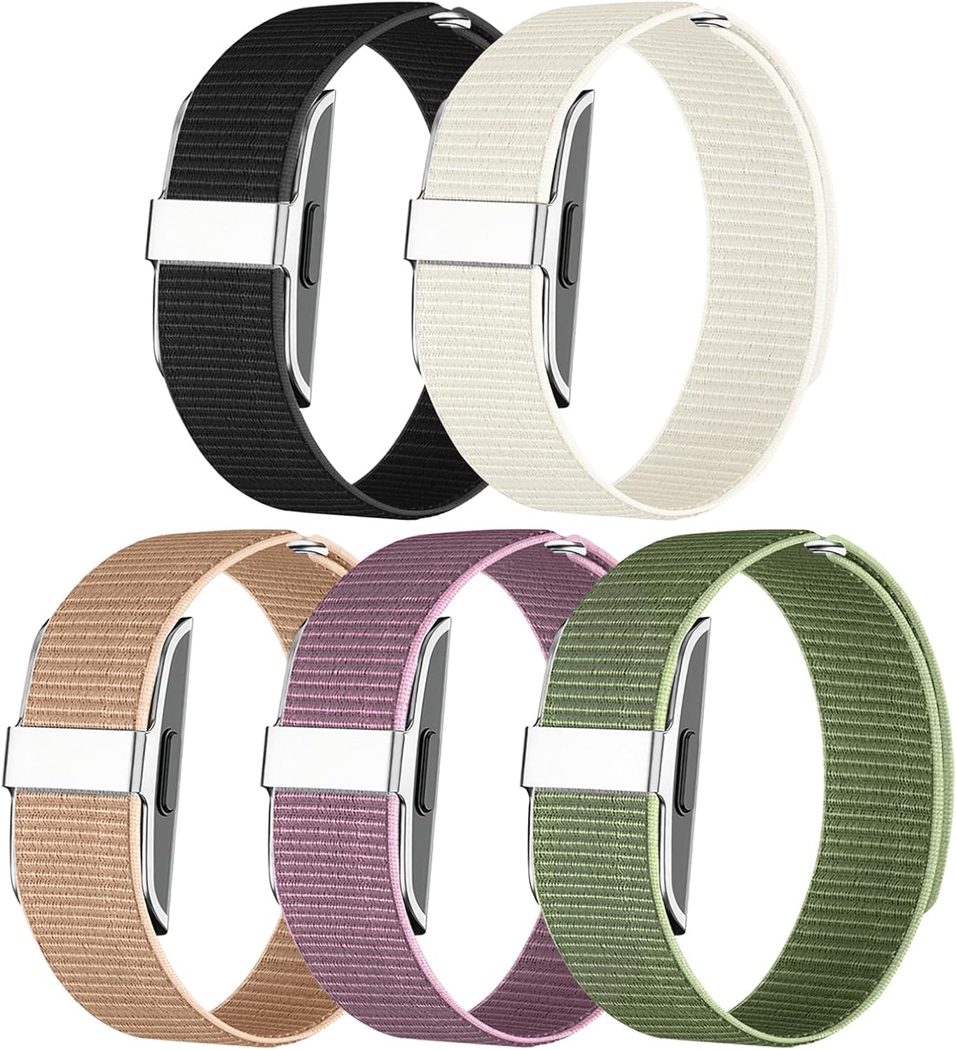 5 Pack Nylon Loop Wristband Compatible with Hume Band Replacement, Hook and Loop Breathable Soft Strap for Fitness Tracker Women Men