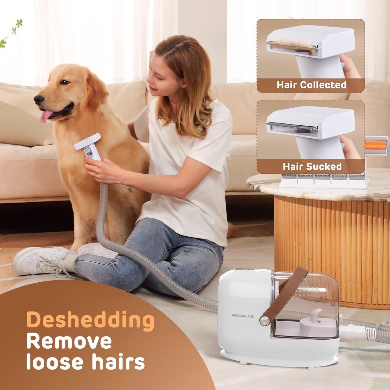 HEAPETS Dog Grooming Vacuum Kit - 3L Vacuum with 7 Tools, Low Noise Electric Clipper and Brush for Pet Shedding at Home, White - Image 7