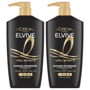 L’Oreal Paris Elvive Total Repair 5 Repairing Shampoo and Conditioner for Damaged Hair, 28 Ounce (Set of 2)