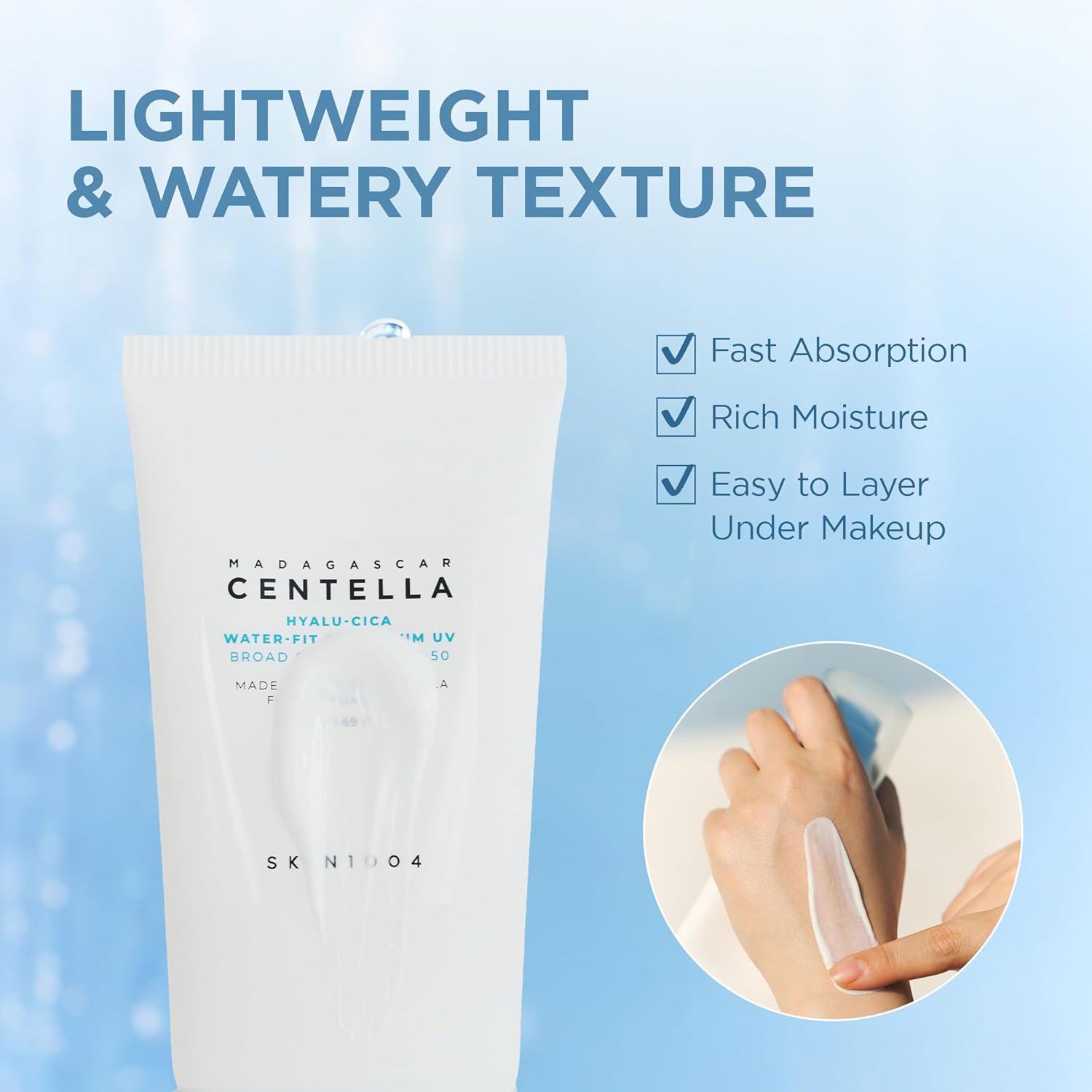 SKIN1004 Centella Hyalu-Cica Water-Fit Sun Serum UV, Korean Sunscreen SPF 50, Centella Sunscreen, Travel Essentials, Sunscreen with Hyaluronic Acid, No White Cast, Korean Skin Care, 1.69 fl.oz / 50ml - Image 6