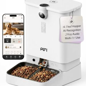 Automatic Cat Feeder with Camera, 6L Dual Hopper Cat Food Dispenser, Smart Automatic Dog Feeder, 5G 2.4G WiFi App Control, 1080P Dual HD Video, Night Vision, 2-Way Audio, Multi Cat Feeder
