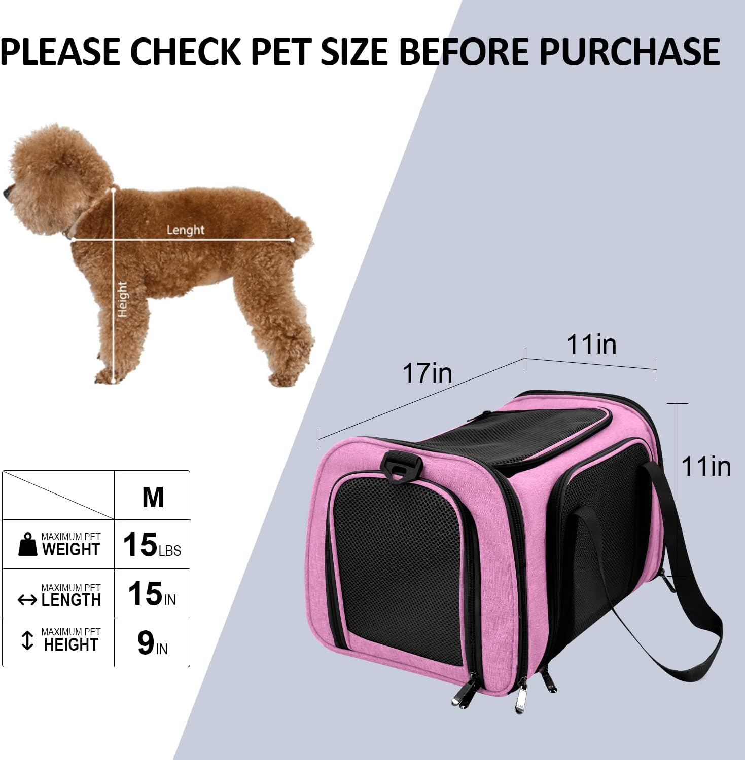 Henkelion Pet Carrier for Small Medium Cats Dogs Puppies up to 15 Lbs, TSA Airline Approved, Soft Sided, Collapsible Travel - Pink - Image 8