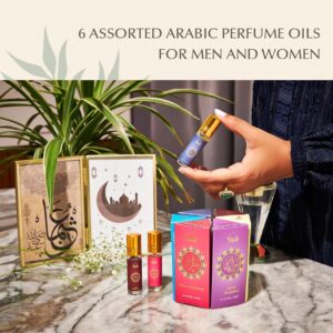 Dukhni Yemeni Attar Oil Set | 6 Assorted Roll-On Perfume Oils | Handmade Heritage Arabian Oudh, Musk & Amber Fragrance Oils | Premium Non-Alcoholic scents for Parties & Hajj & Umrah Gifting