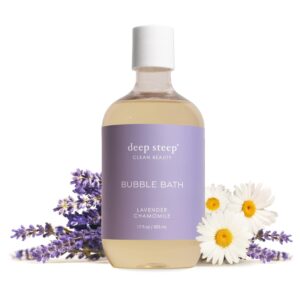 Deep Steep Lavender Chamomile Bubble Bath for Women, Hypoallergenic, Clinically Tested, Clean Formula for Sensitive Skin, Sulfate-Free, 17 fl oz Bottle, Essential Bath Accessories