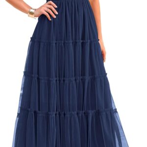 PRETTYGARDEN Women’s Smocked Midi Tulle Dress 2026 Summer Puffy Short Sleeve Square Neck Ruffle Wedding Guest Party Dresses