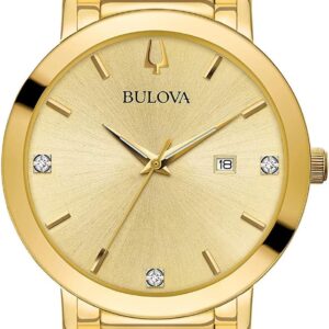 Bulova Men’s 3-Hand Quartz Watch with Diamond Dial and Edge to Edge Crystal