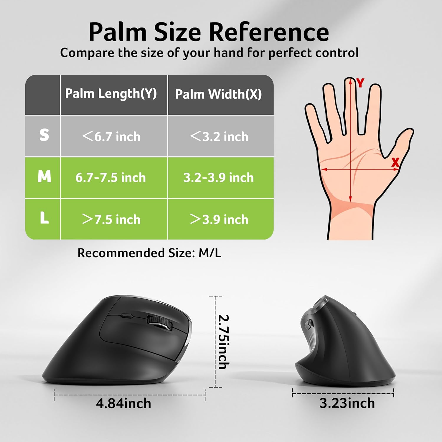 acer Ergonomic Mouse Wireless, Vertical Computer Mouse for Office, Ergo Mice Rechargeable for Medium to Large Sized Hands, 2.4GHz USB Receiver, 800/1200/1600 DPI, 6 Buttons for Laptop, PC and Desktop - Image 8