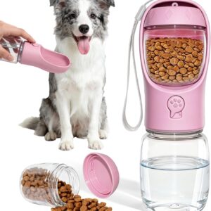 Dog Water Bottle, Portable Water Bottle with Food Container for Dogs Cat Pet Hiking Walking Travel Camping, Leak-Proof Dog Water Bowl Dispenser with Feeder Function Puppy Essentials