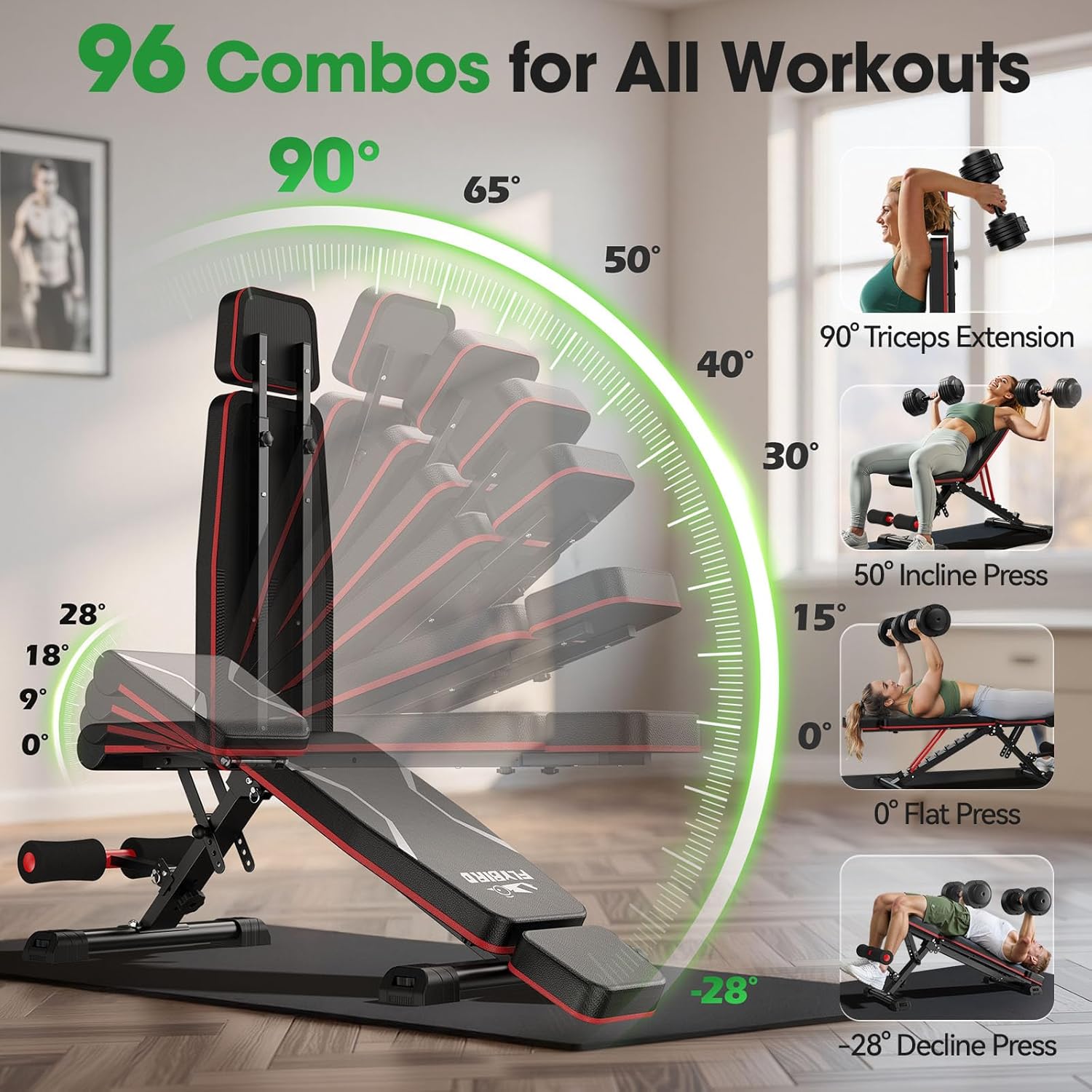 FLYBIRD WB3 Weight Bench up to 6'5", 750LBS Capacity Adjustable Weight Bench for Workout, 27LBS Sturdy Foldable Bench Press for Home Gym, 5X Stable Lifting Bench Incline Decline Flat Dumbbell Exercise - Image 6