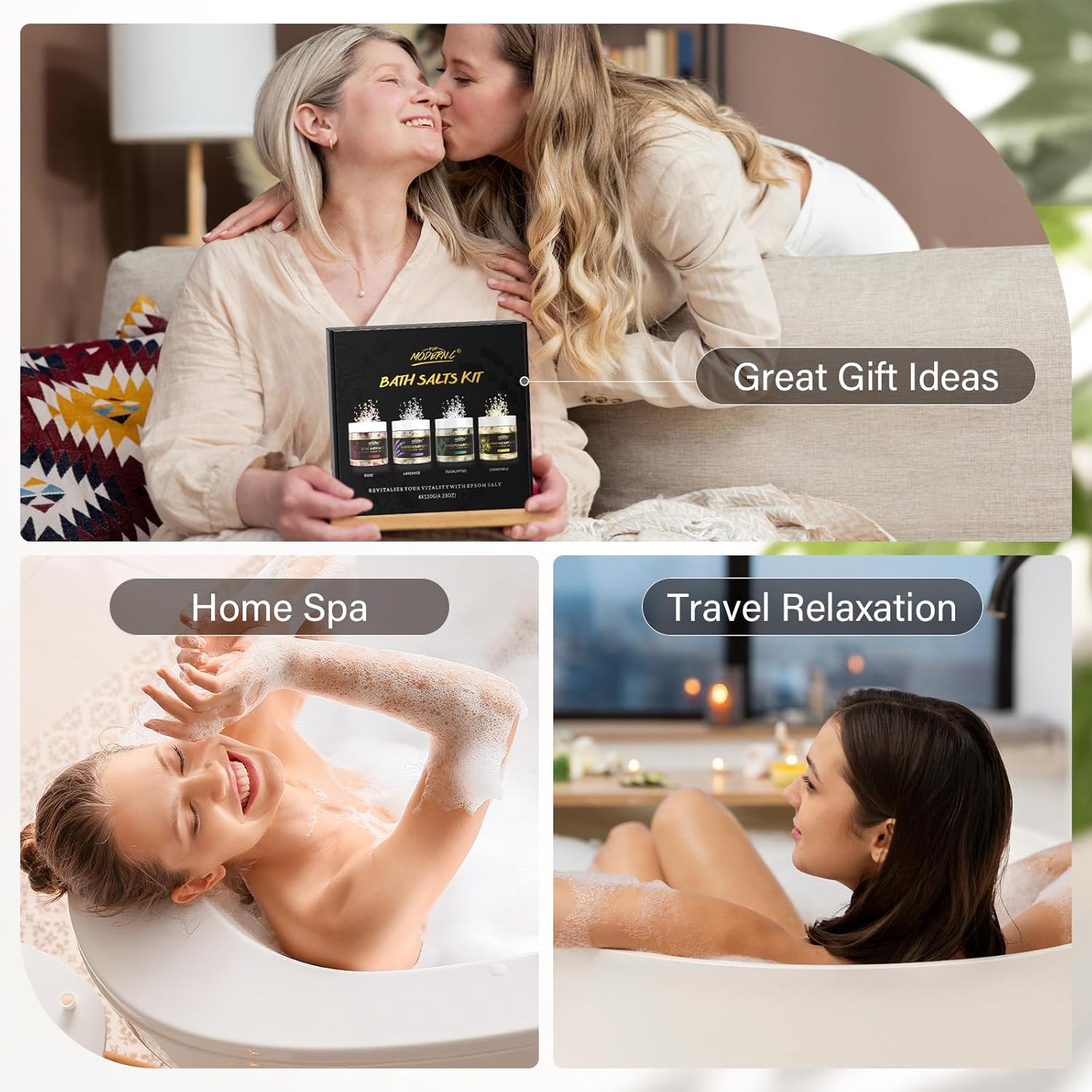 Epsom Bath Salts Gift Set for Soaking 4pcs Bath Salts with Essential Oils for Women Relaxing Lavender Eucalyptus Rose Chamomile Bath Set for Women Luxury Spa Birthday Mother's Day Christmas Gift - Image 7