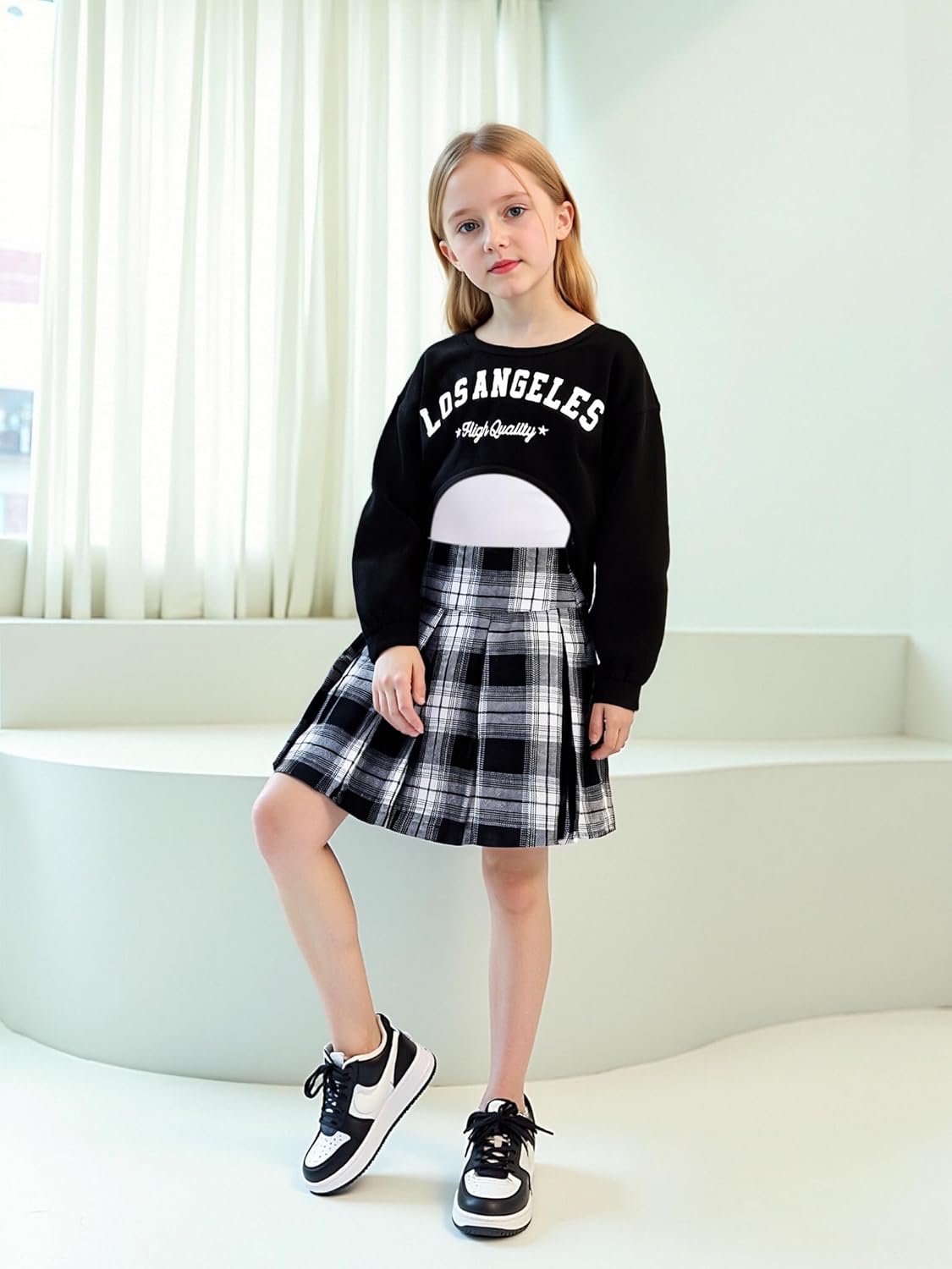 Girls Fall Outfits 2/3 Piece Girl Clothes Letter Print Long Sleeve Sweatshirt Pleated Skirt Sets for Kids Teen 5-14T - Image 2