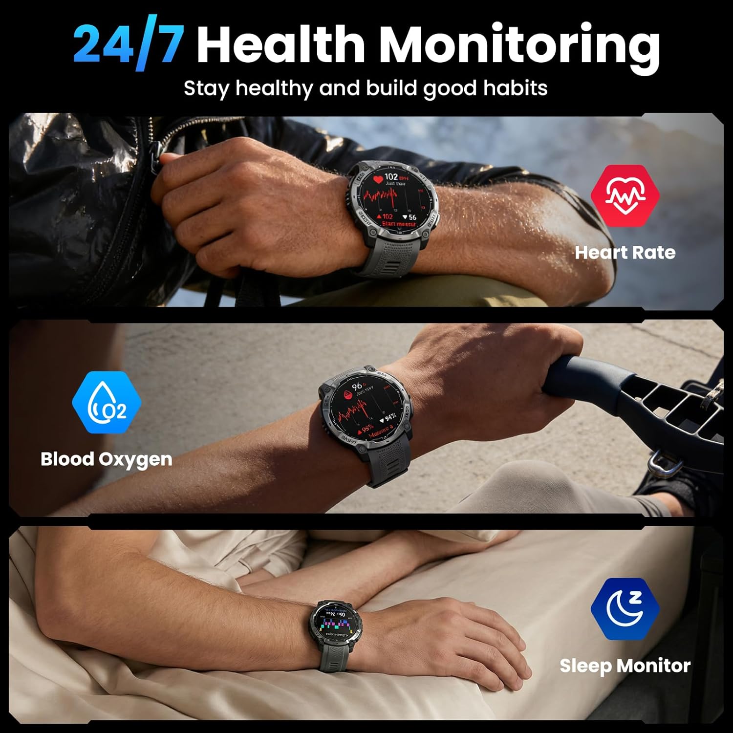 Military Smart Watch for Men with GPS, 1.43" AMOLED Bluetooth Call, LED Flashlight, Rugged Tactical Watch for Android iOS, 3ATM Waterproof Fitness Tracker with Heart Rate Pedometer (Black) - Image 6