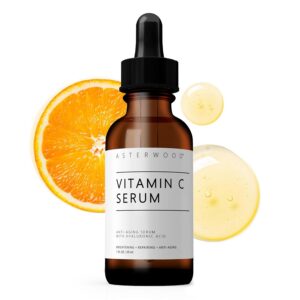 Asterwood Vitamin C Face Serum – with Hyaluronic Acid – Smoothing, Hydrating, Stimulates Collagen Production – Fragrance-Free – 1 Fl Oz