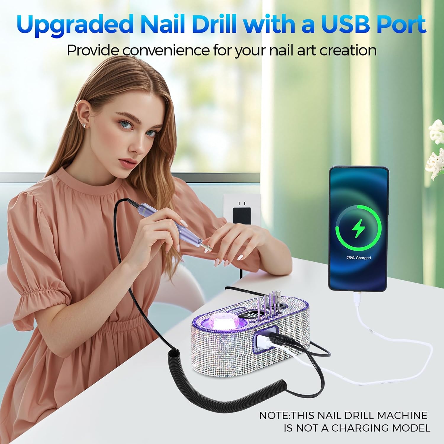 Nail Drill Electric File: DEDNMSCA Sparkly Professional Nail Drill Kit, 40000RPM E-File Machine with 12 Drill Bits for Acrylic Nails Remove Nail Gel Polish Manicure for Salon Home, Diamond - Image 6