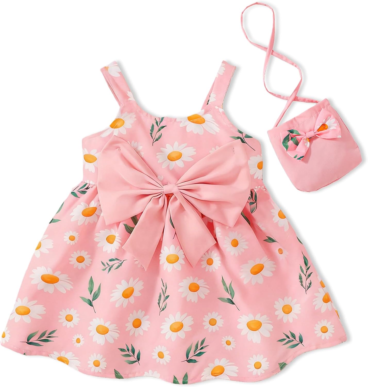 Toddler Baby Girl Dresses Summer Outfits Sleeveless Bowknot Clothes Infant Casual Sundress for Cute Girl Hat+Bag