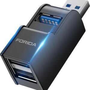 FORIDA 3 Ports USB Adapter, USB Hub with USB 3.0 and Double USB Adapter, Portable USB Splitter 1 in 3 Out for Keyborad, Mobile Hard Disk, U Disk, Camera, Mouse etc Laptop Accessories (Black)