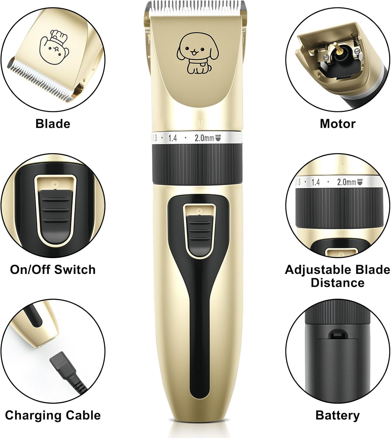 FrutPunch Dog Grooming Kit, Cordless Dog Clippers, Electric Shaving, Low Noise Rechargeable Dogs Hair Trimmer, with a Shaving Head for Feet, Suitable for Cats and Dogs, 2000MA - Image 2