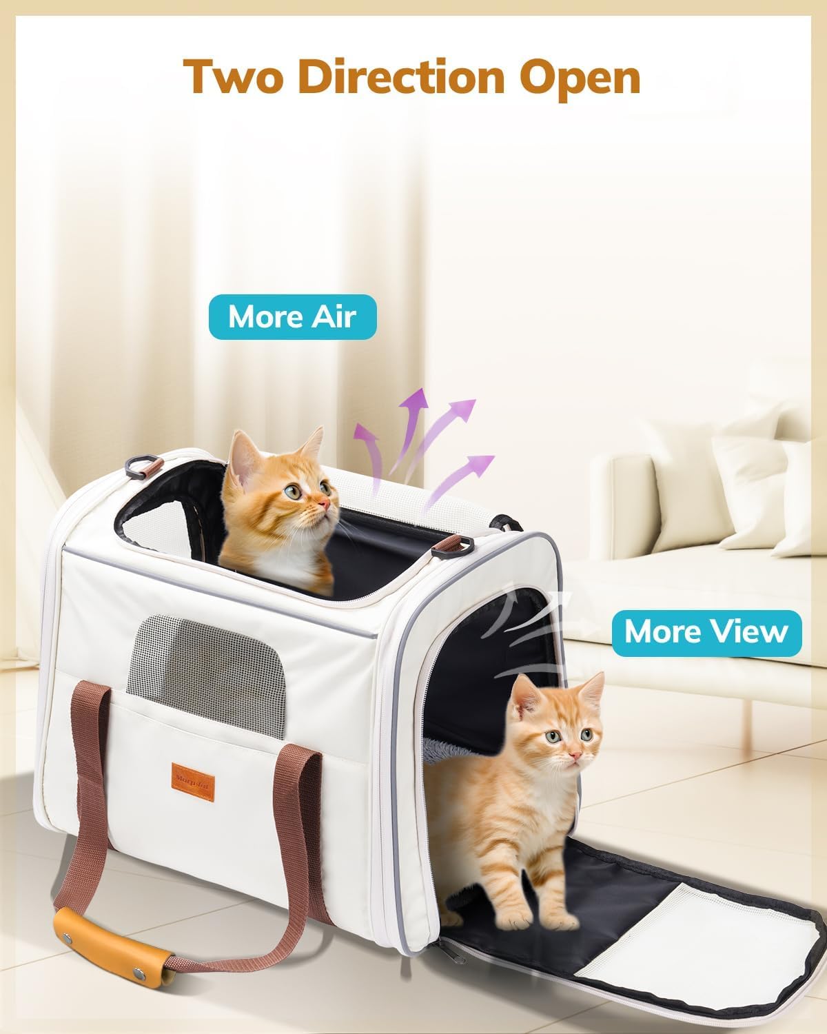 Morpilot Pet Travel Carrier Bag, Soft-Sided Dog Carrier Cat Carrier Pet Carrier, for Large Cats and Medium Puppies up to 25lbs, with Locking Safety Zippers, Foldable Bowl (Beige) - Image 8
