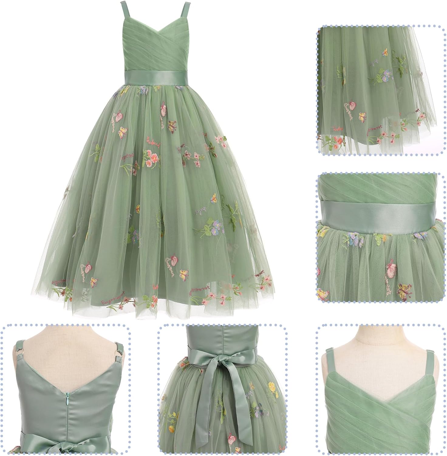 IBTOM CASTLE Flower Girls Dress Spaghetti Strap Long A Line Formal Wedding Pageant Princess Birthday Party Dance Gown - Image 6