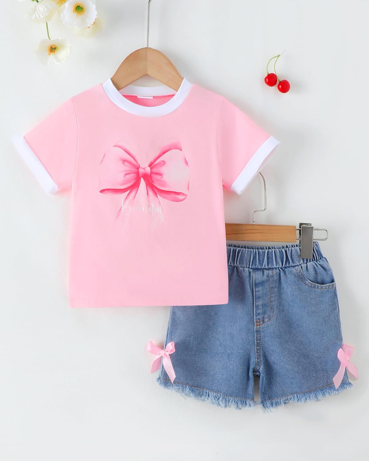 Jecson Toddler Girl Clothes Summer Cotton Print T-Shirt and Jeans Shorts Set Casual Girls 2 Piece Outfits Sets 2T-8Y - Image 2