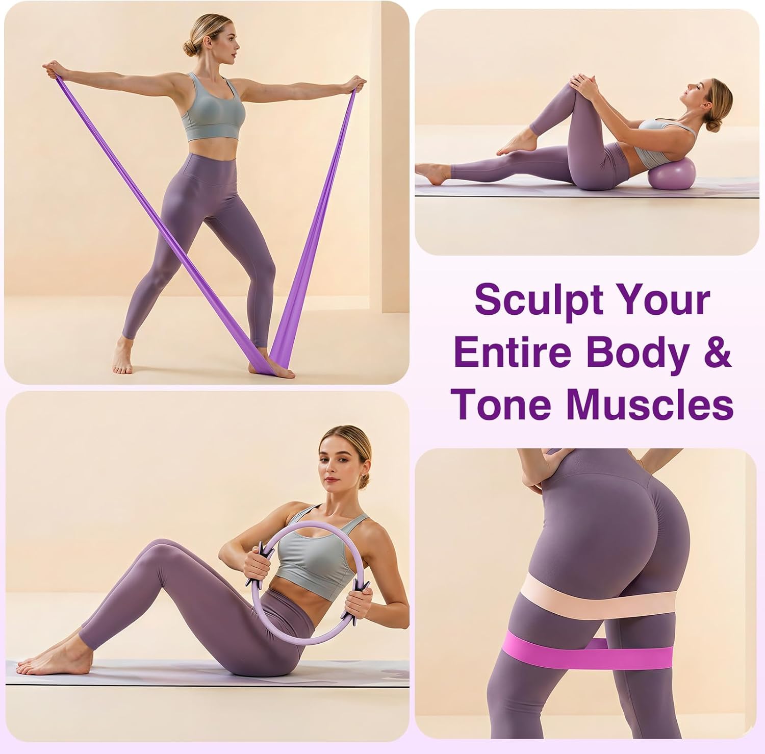 Rhino Valley Home Pilates Kit for Women, Pilates Workouts Set, Pilate Equipment with Circle Ring and Ball, Resistance Bands,Guide, Yoga Fitness Essentials Full Body Exercise Home Kit for Beginners - Image 6