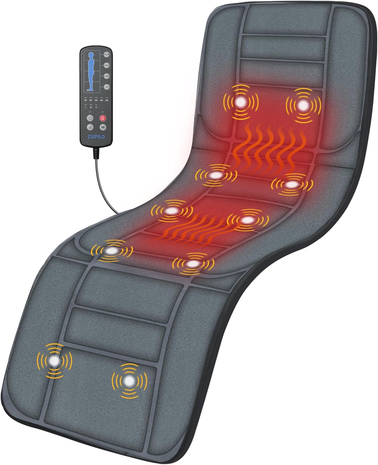 CuPiLo Massager Pad, Back Massager with Heat and 10 Vibrating Motors for Pain Relief, Body Massage for Back, Lumbar,Leg, Gifts for Men Women, Long 53"