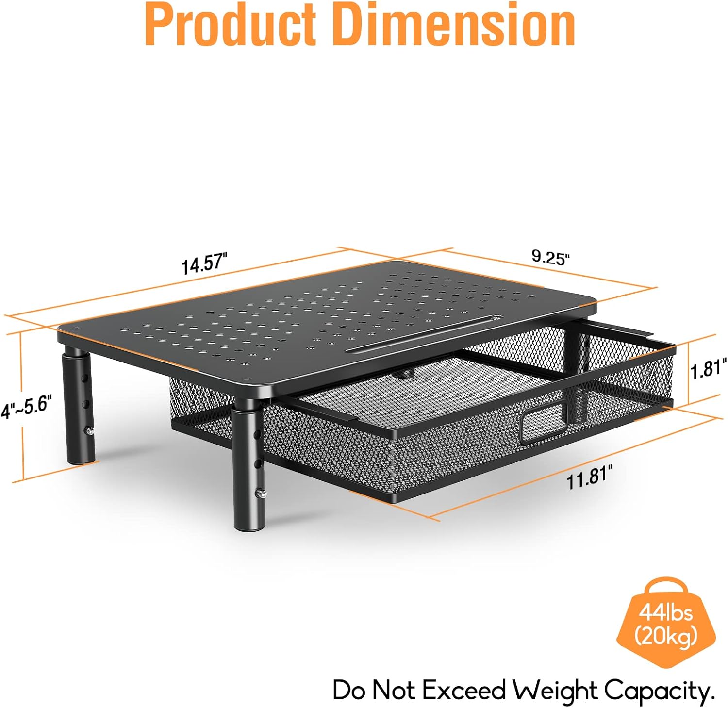ELIVED 2 Pack Monitor Stand Riser with Drawer, 3 Height Adjustable with Larger Storage Space for Home and Office Supplies, Metal Desktop Stand for Laptop Computer Printer PC iMac - Image 3