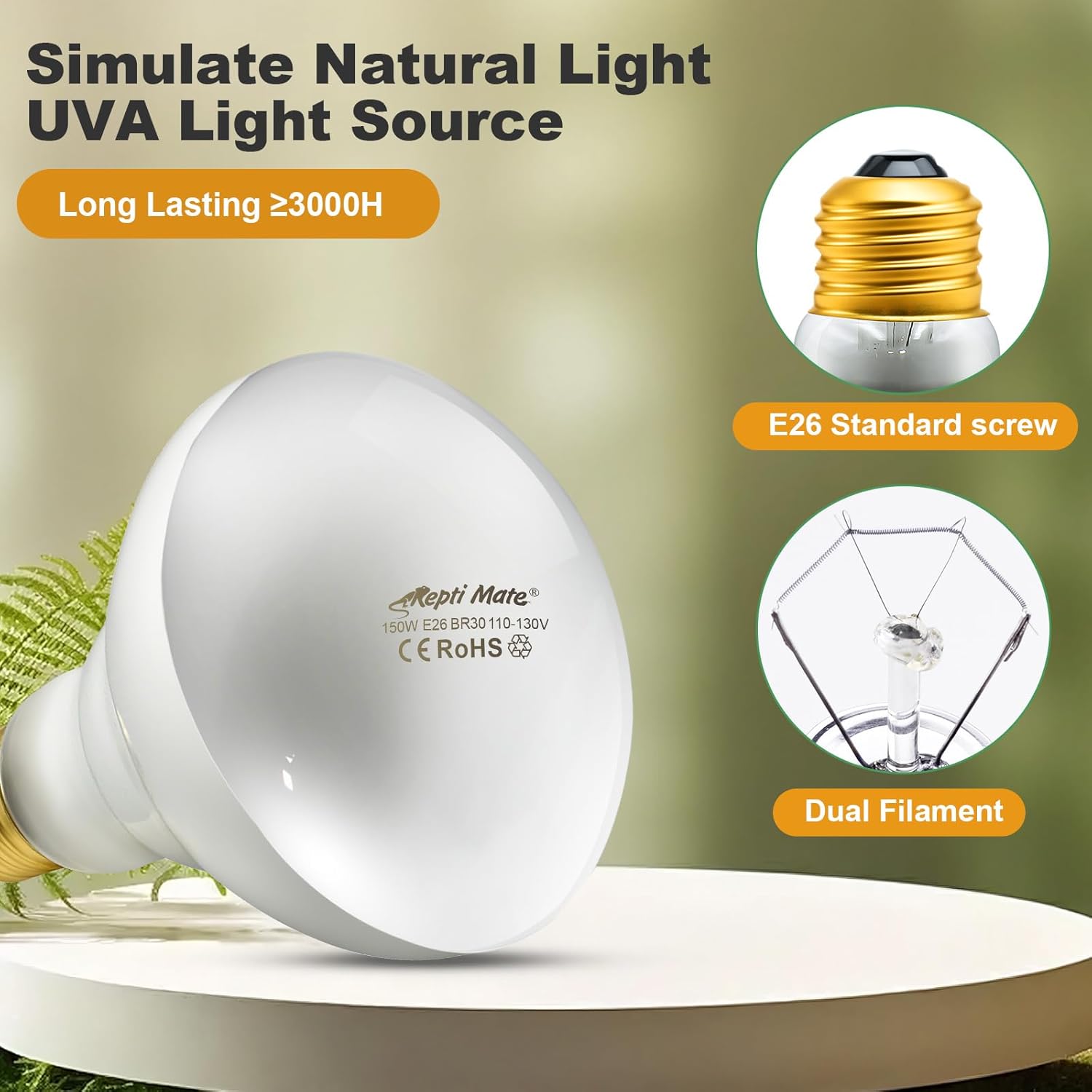 2Pack Reptile Heat Lamp, 150W Reptile Heat Emitter Infrared Basking Spot Light, UVA Daylight Heat Lamp Bulbs for Chickens Coop Reptiles Pets Brooder Use - Image 4